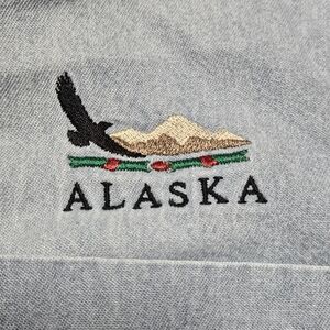 Denim Button Down Souvenier Shirt From Alaska Embroidered 2XL